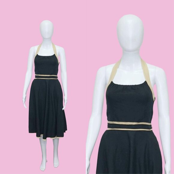 Y2K MOSCHINO CHEAP and CHIC. Sleeveless Halter Top Cotton Linen Blend Black & Be - Picture 1 of 10